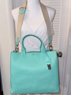 Tiffany & Co. Tiffany Blue Pebbled Grain Leather Cross Body Tote (Retired)